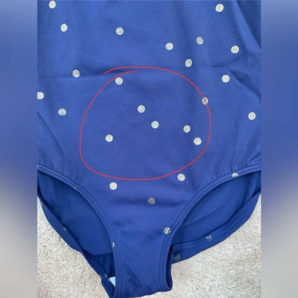 Mini Boden Size 7-8 Navy with Gold Foil Polka Dot Confetti Cross Back Swimsuit